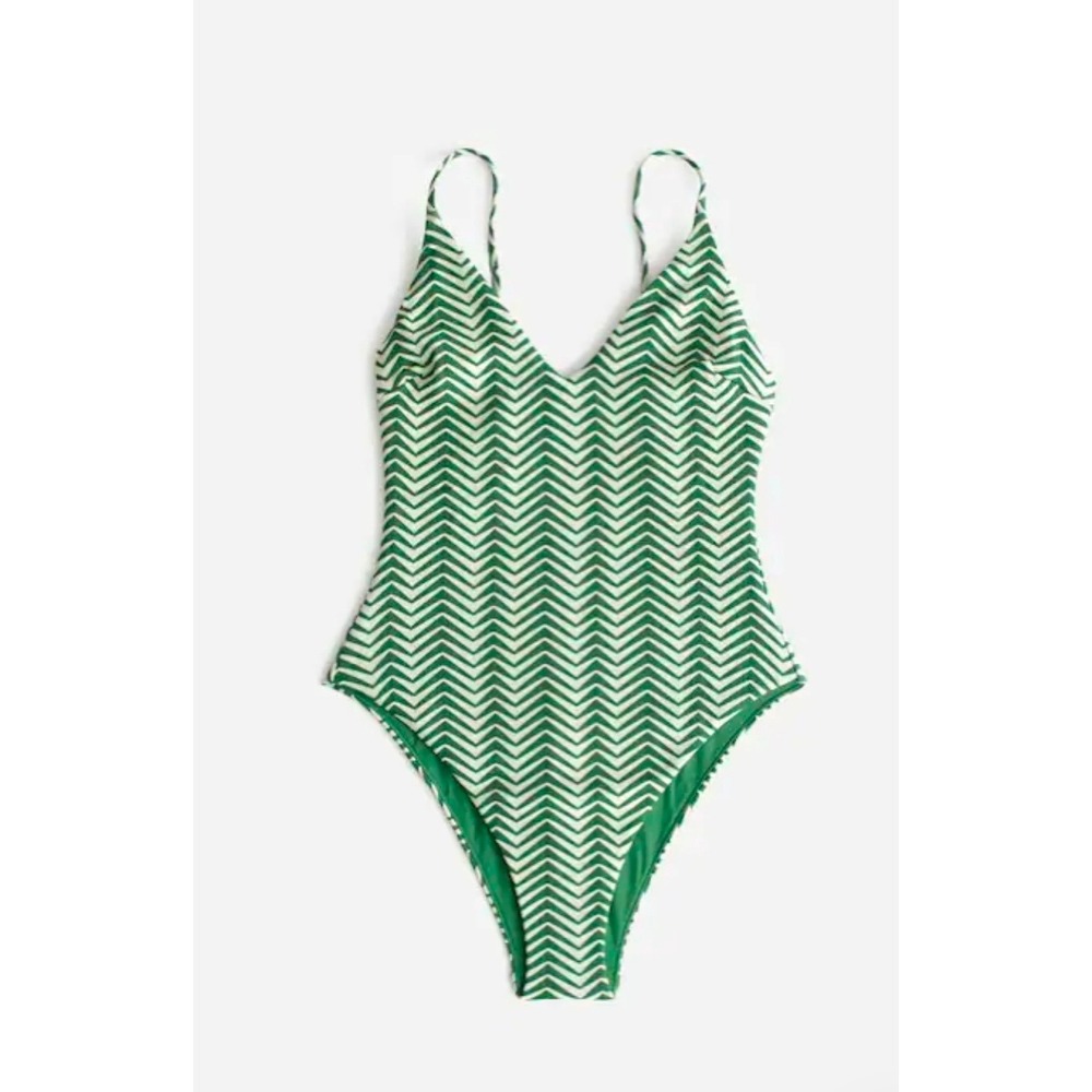 Zulu & Zephyr Women Size 6 Green Zig Zag One Piece Swimsuit Madewell